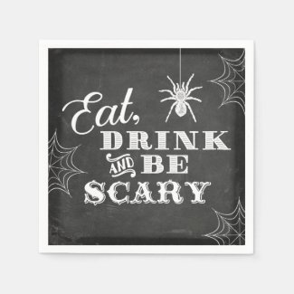 Chalkboard Eat Drink and Be Scary Halloween Party Standard Cocktail Napkin