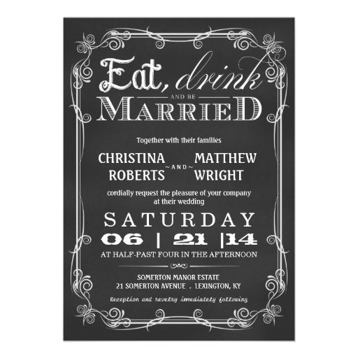 Chalkboard Eat Drink Be Married Wedding Invitation