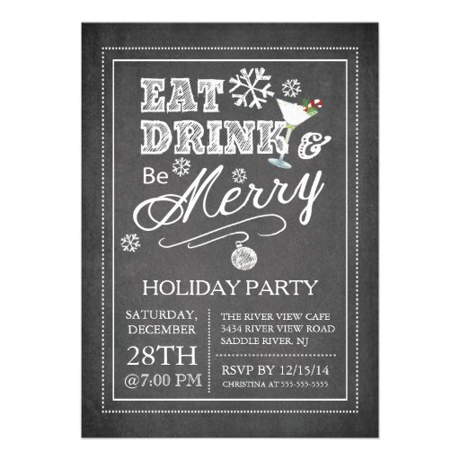 Chalkboard Eat Drink Be Merry Holiday Invitation Custom Invitations (front side)