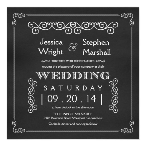 Chalkboard Fancy Square Wedding Invitations (front side)