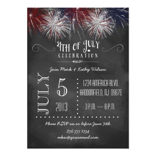 Chalkboard Fireworks 4th of July Party Invitation (front side)