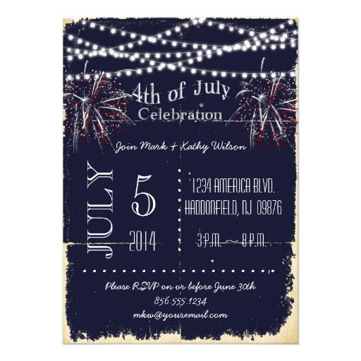 Chalkboard Fireworks 4th of July Party Invitation (front side)