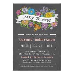 Chalkboard Floral Banner Baby Shower Invitation