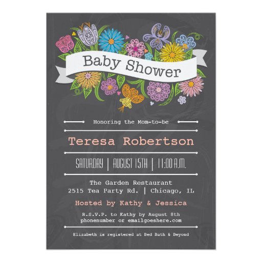 Chalkboard Floral Banner Baby Shower Invitation