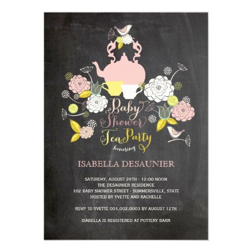 Chalkboard Floral Blooms & Birds Baby Shower Party Invitation