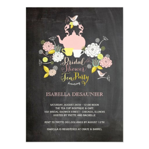 Chalkboard Floral Blooms & Birds Bridal Shower Invitation