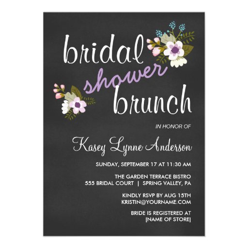 Chalkboard Floral Bridal Shower Brunch Invites