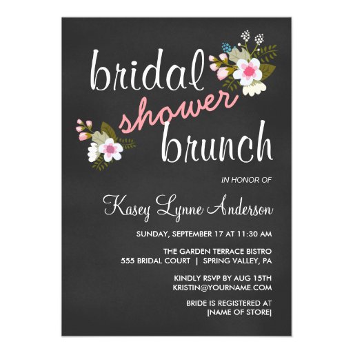 Chalkboard Floral Bridal Shower Brunch Invites (front side)