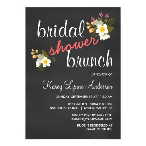 Chalkboard Floral Bridal Shower Brunch Invites (front side)