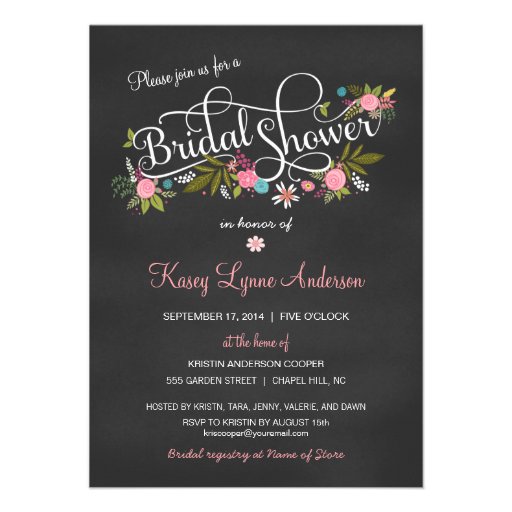 Chalkboard Floral Bridal Shower Invitations (front side)