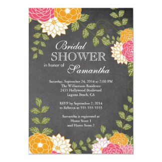 Chalkboard Floral Mums Flower Bridal Shower 5x7 Paper Invitation Card