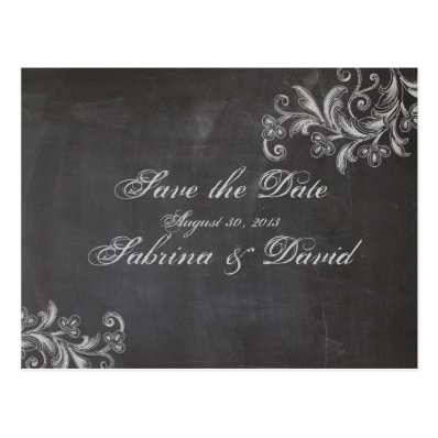 Chalkboard Floral Save the Date Postcard
