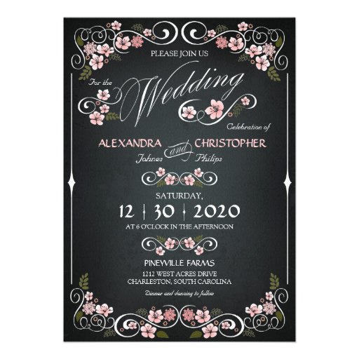 Chalkboard Floral Vintage Bold Wedding Announcement