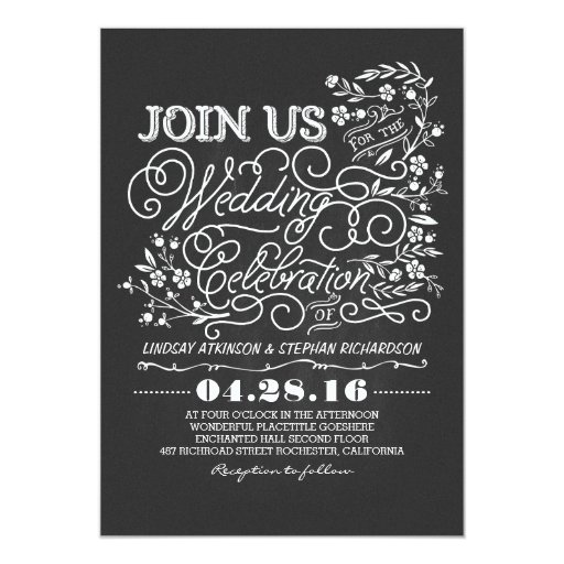 Chalkboard floral vintage wedding invitation