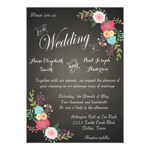Chalkboard floral wedding invitations