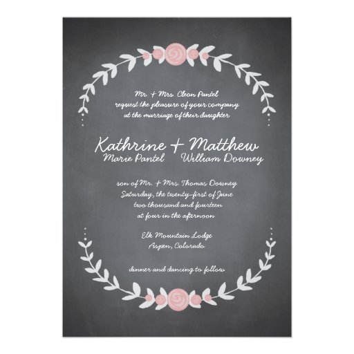 Chalkboard Floral Wreath Wedding Invitation