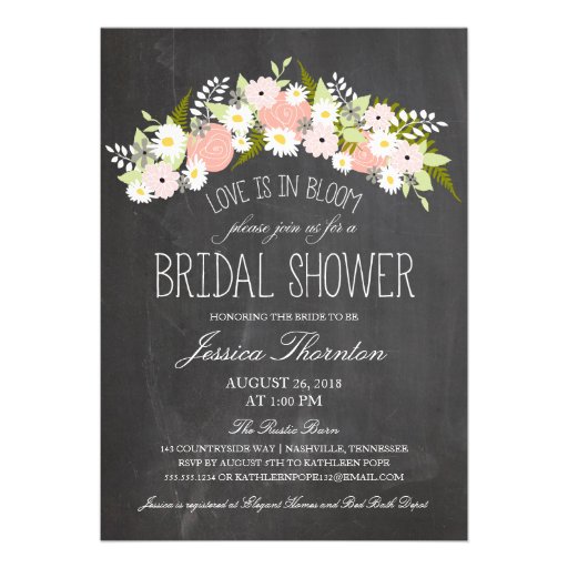 Chalkboard Flowers in Bloom Bridal Shower Personalized Invite
