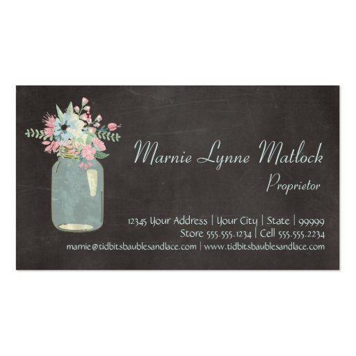 Chalkboard Flowers Rustic Mason Jar Modern Floral Business Card Templates (back side)
