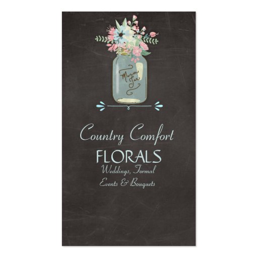 Chalkboard Flowers Rustic Mason Jar Modern Floral Business Card Templates (front side)