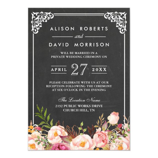 Chalkboard Frame Floral Post Wedding Celebration Card (front side)