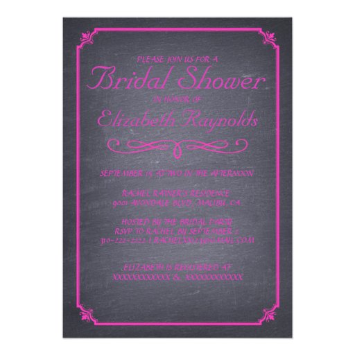 Chalkboard Fuchsia Bridal Shower Invitations