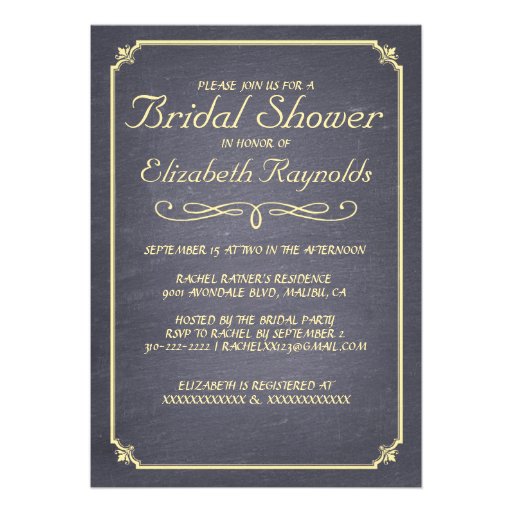 Chalkboard Gold Bridal Shower Invitations