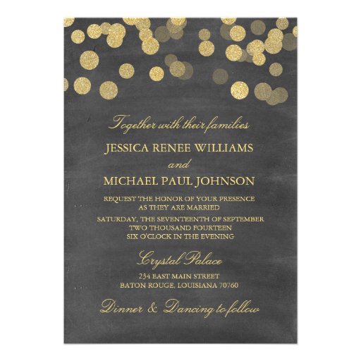 Chalkboard Gold Glitter Wedding Invitations (front side)