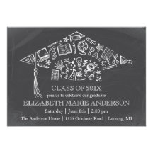 Chalkboard Graduation Cap Invitation