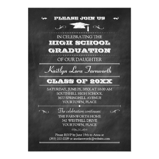 Chalkboard Graduation Mortarboard Cap Party Custom Invitation