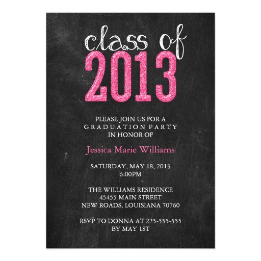 Chalkboard Graduation Party | Glitter Custom Invites (front side)