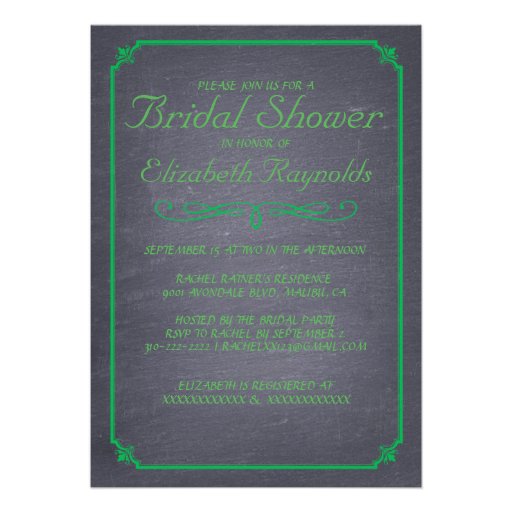 Chalkboard Green Bridal Shower Invitations