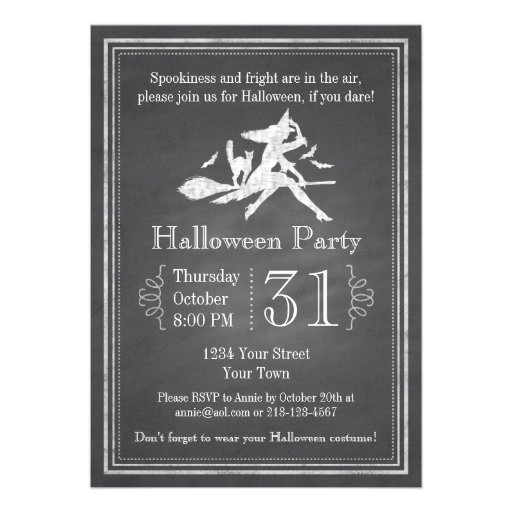 Chalkboard Halloween Witch Personalized Invitation
