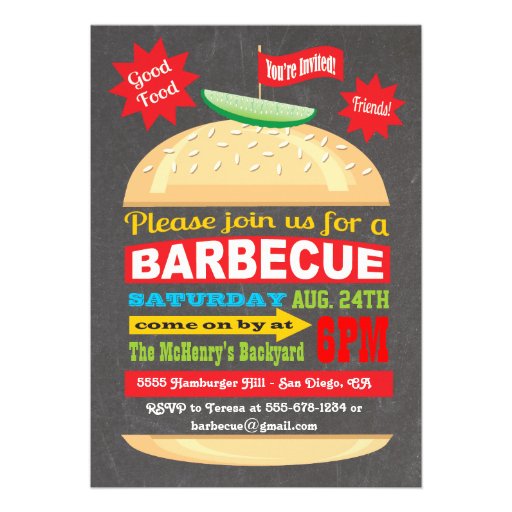Chalkboard Hamburger Barbecue Party Invitation
