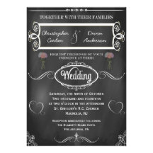 Chalkboard Hearts and Flowers Wedding Invitation