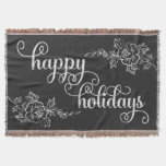Chalkboard Hibiscus Happy Holidays Swirly Script Throw
