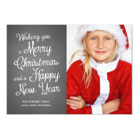Chalkboard Holiday Photo Christmas Wishes Coral 5x7 Paper Invitation Card