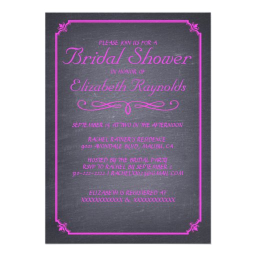 Chalkboard Hot Pink Bridal Shower Invitations