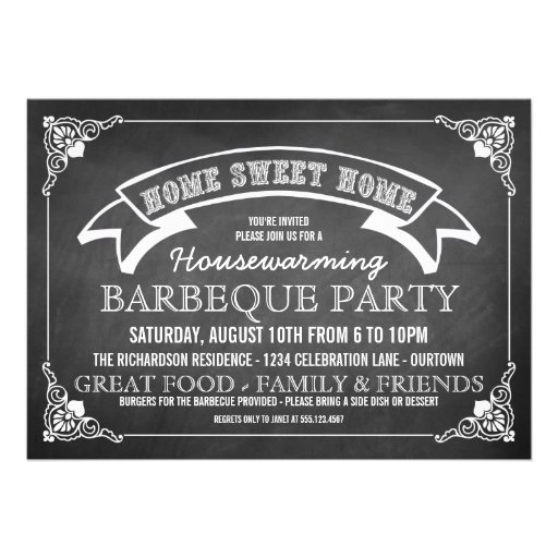 Chalkboard Housewarming BBQ Party Invitation (front side)