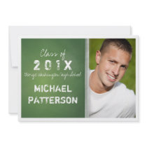 Chalkboard in Green Bold Guy Graduation Party Invite