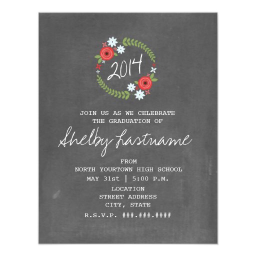 Chalkboard Inspired Floral Photo Graduation Personalized Announcements (front side)