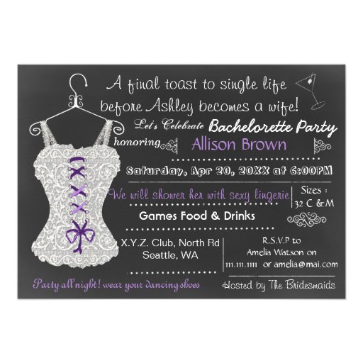 Chalkboard Lace Lingerie Shower Bachelorette Personalized Invitations (front side)