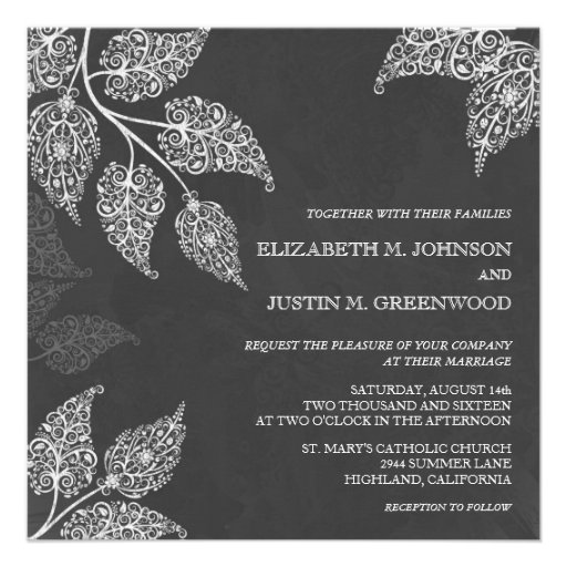 Chalkboard Lacy Leaves Wedding Invitation