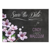 Chalkboard Lilac Branches Watercolor Save the Date Announcements
