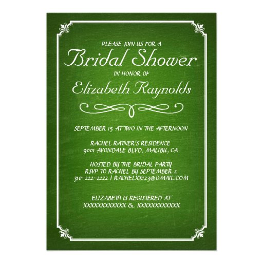 Chalkboard Lime Green Bridal Shower Invitations