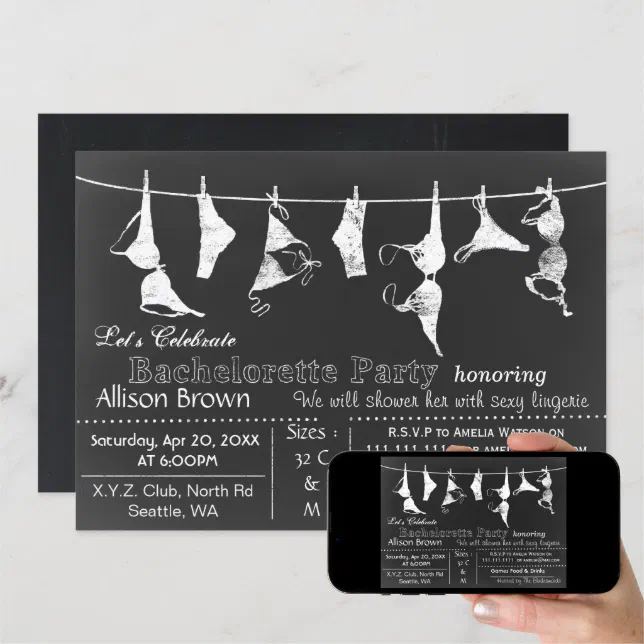 Chalkboard Lingerie Shower Bachelorette Invitation Zazzle