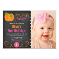 Custom photo Little Pumpkin Pink Orange Birthday 5x7 Paper Invitation Card