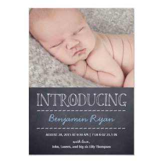 Chalkboard Look Birth Announcement - Blue