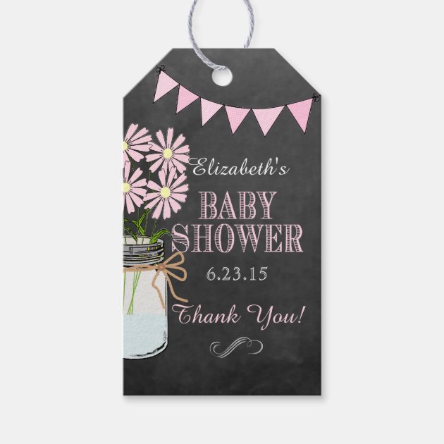 Chalkboard Look Mason Jar Pink Bunting Baby Shower Pack Of Gift Tags
