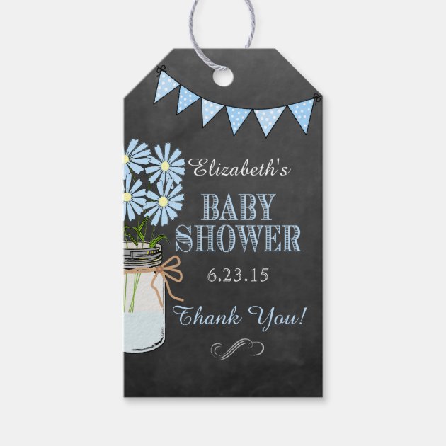 Chalkboard Look with Blue Flowers Guest Favor Pack Of Gift Tags