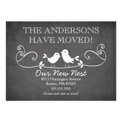 Chalkboard Love Birds New Address Announcement